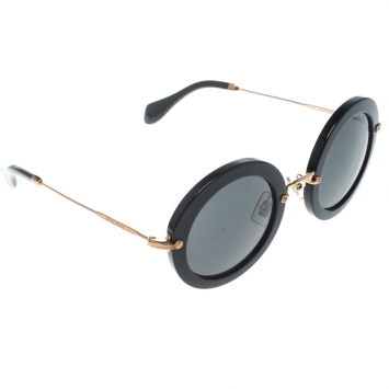 Pre Owned Miu Miu Black/Gold SMU13N Round Sunglasses