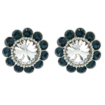Pre Owned Miu Miu Blue Crystal Flower Silver Tone Clip-on Stud Earrings