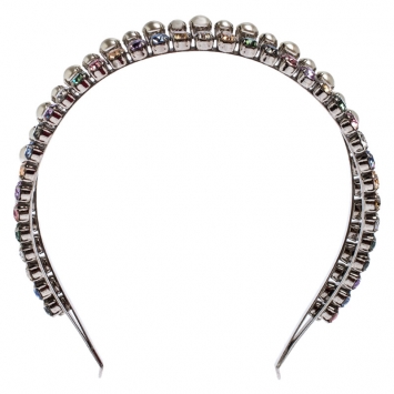 Pre Owned Miu Miu Faux Pearl and Crystal Embellished Silver Tone Head Band