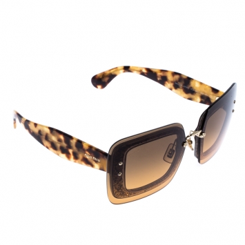Pre Owned MIu Miu Tortoise Shell Glittered/Brown Grey Gradient SMU01R Square Sunglasses