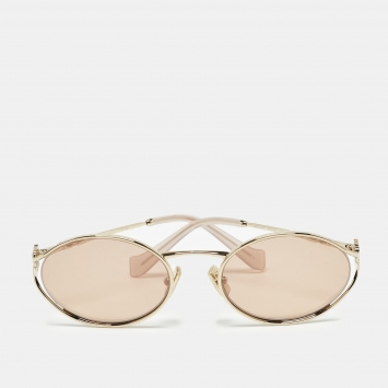 Pre Owned Miu Miu Brown/Gold Tinted SMU 52Y Oval Sunglasses