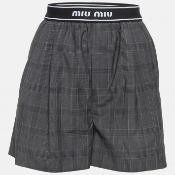 Pre Owned Miu Miu Grey Prince of Wales Check Wool Shorts XS