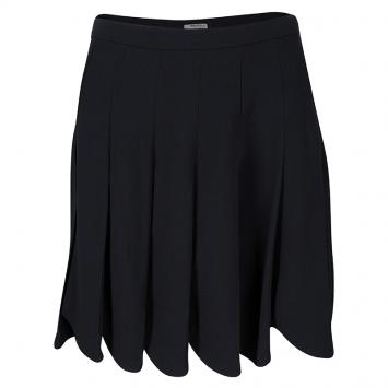 Pre Owned Miu Miu Navy Blue Scallop Hem Detail Pleated Flared Skirt S