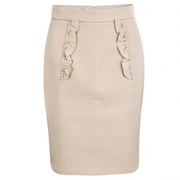 Pre Owned Miu Miu Beige Ruffle Detail Pencil Skirt S