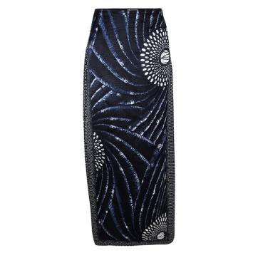 Pre Owned Miu Miu Blue Abstract Printed Silk Textured Maxi Skirt L