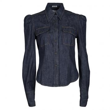 Pre Owned Miu Miu Indigo Dark Wash Denim Button Front Shirt M