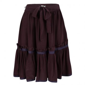 Pre Owned Miu Miu Burgundy Silk Tie Detail Ruffled Skirt M
