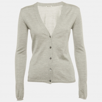 Pre Owned Miu Miu Grey Cashmere Knit Crop Cardigan S