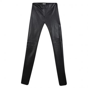 Pre Owned Miu Miu Black Leather Zip Detail High Rise Skinny Pants S