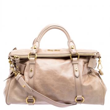 Pre Owned Miu Miu Beige Leather Bow Tote