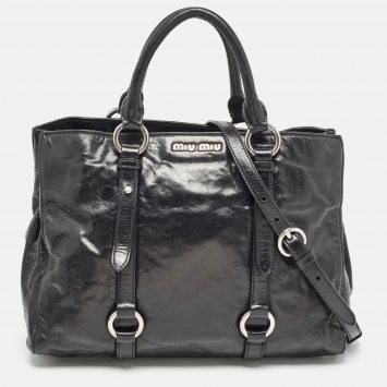 Pre Owned Miu Miu Black Vitello Shine Leather Tote