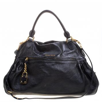 Pre Owned Miu Miu Black Distressed Leather Charm Satchel