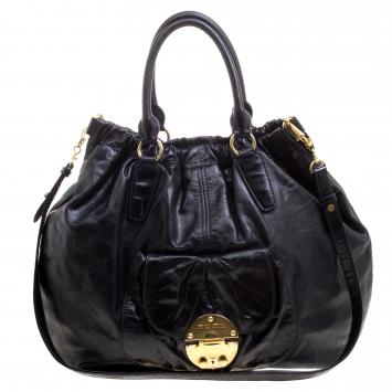 Pre Owned Miu Miu Black Leather Top Handle Hobo