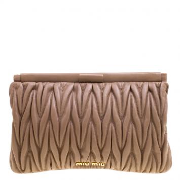 Pre Owned Miu Miu Beige Matelassé Leather Frame Clutch