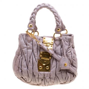 Pre Owned Miu Miu Lilac Matelasse Leather Shoulder Bag