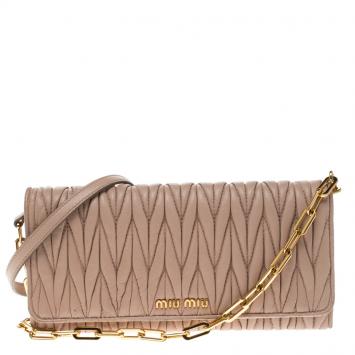 Pre Owned Miu Miu Beige Matelasse Leather WOC Wallet