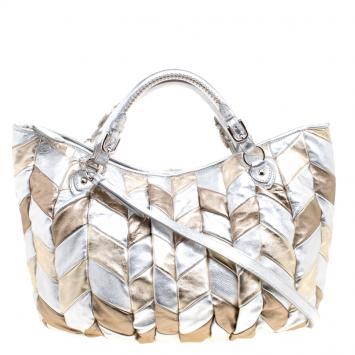 Pre Owned Miu Miu Metallic Multicolor Patchwork Leather Tote