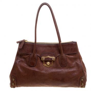 Pre Owned Miu Miu Brown Embossed Leather Double Zip Tote