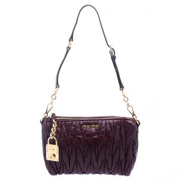 Pre Owned Miu Miu Burgundy Matelasse Vitello Lux Leather Shoulder Bag
