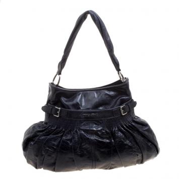 Pre Owned Miu Miu Dark Blue Distressed Leather Hobo
