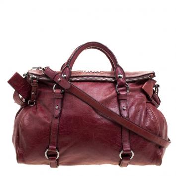 Pre Owned Miu Miu Burgundy Leather Bow Tote