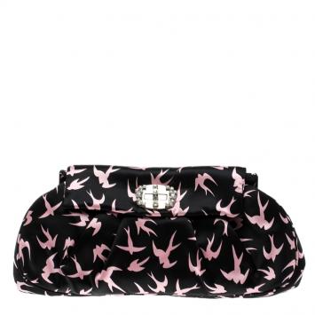 Pre Owned Miu Miu Black Satin Duchesse Swallow Clutch
