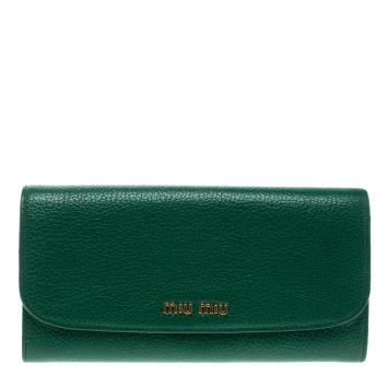 Pre Owned Miu Miu Green Leather Continental Wallet