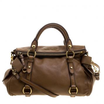 Pre Owned Miu Miu Brown Leather Bow Top Handle Bag