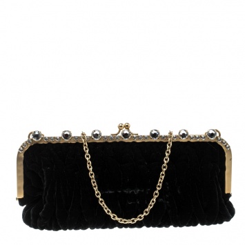 Pre Owned Miu Miu Black Velvet Chain Clutch Bag