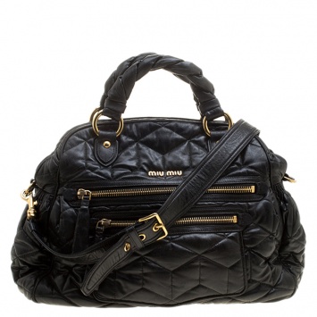 Pre Owned Miu Miu Black Matelasse Leather Satchel