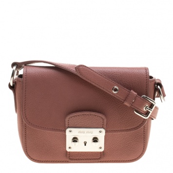 Pre Owned Miu Miu Dusty Pink Leather Madras Shoulder Bag