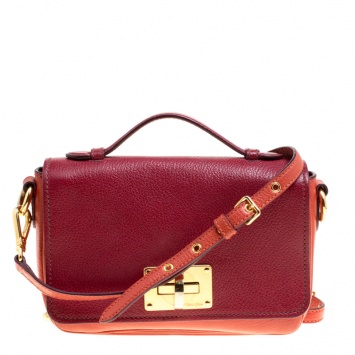 Pre Owned Miu Miu Red/Burgundy Leather Turnlock Crossbody Bag