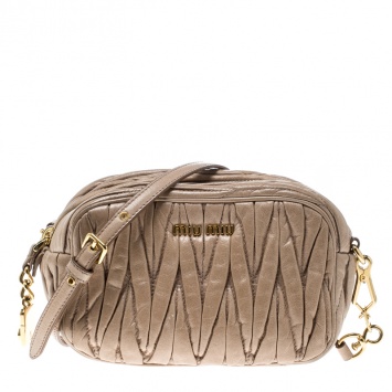 Pre Owned Miu Miu Beige Matelasse Nappa Leather Mini Zipper Shoulder Bag
