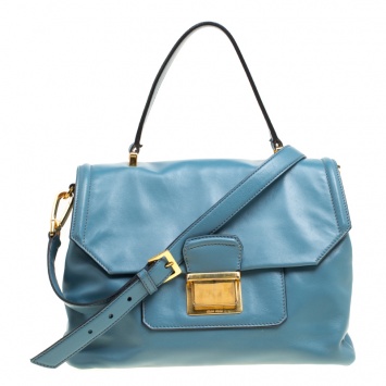 Pre Owned Miu Miu Blue Vitello Soft Leather Top Handle Bag