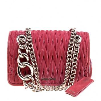 Pre Owned Miu Miu Matte Red Matelassé Velvet Small Club Shoulder Bag