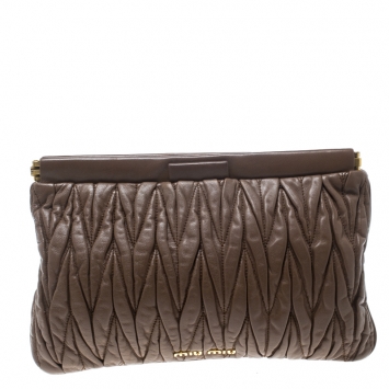 Pre Owned Miu Miu Brown Matelassé Leather Frame Clutch