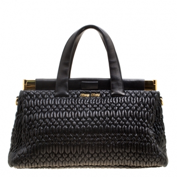 Pre Owned Miu Miu Black Leather Matelasse Satchel