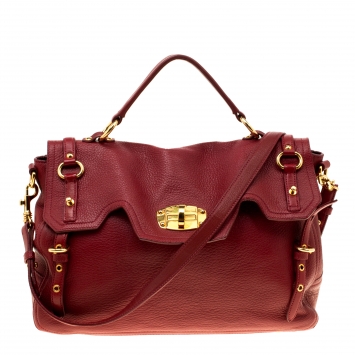 Pre Owned Miu Miu Red Leather East/West Top Handle Shoulder Bag 