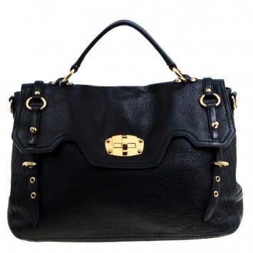 Pre Owned Miu Miu Black Leather Turn Lock Satchel