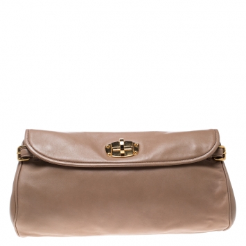 Pre Owned Miu Miu Beige Leather Clutch