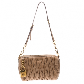 Pre Owned Miu Miu Beige Matelasse Leather Shoulder Bag