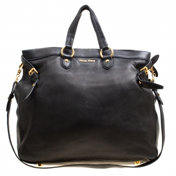 Pre Owned Miu Miu Black Deer Leather Tote
