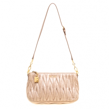 Pre Owned Miu Miu Beige Matelasse Lux Leather Shoulder Bag