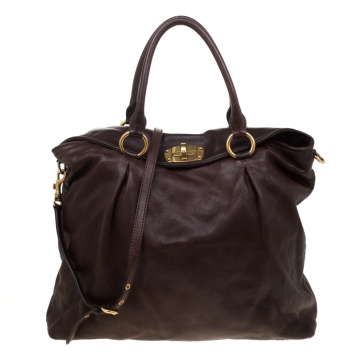 Pre Owned Miu Miu Brown Leather Shopping Tote