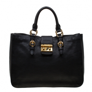 Pre Owned Miu Miu Black Leather Top Handle Bag 