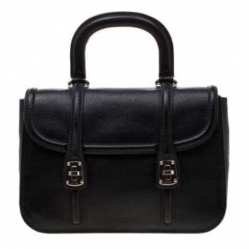Pre Owned Miu Miu Black Leather Double Turnlock Crossbody Bag