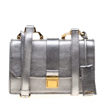 Pre Owned Miu Miu Silver/Gold Leather Madras Crossbody Bag