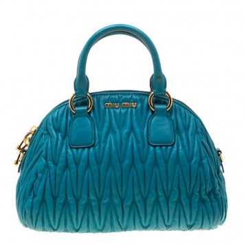 Pre Owned Miu Miu Turquoise Matelasse Leather Satchel
