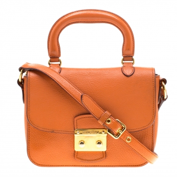 Pre Owned Miu Miu Orange Leather Madras Crossbody Bag