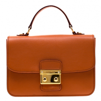 Pre Owned Miu Miu Orange Leather Madras Crossbody Bag